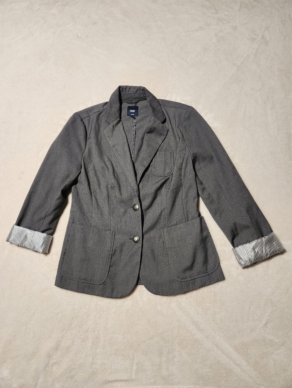 GAP Womens 6 Gray Tailored Blazer Jacket Pinstripe Lined  2-Button